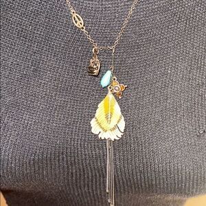 Lucky brand boho necklace feather pendant